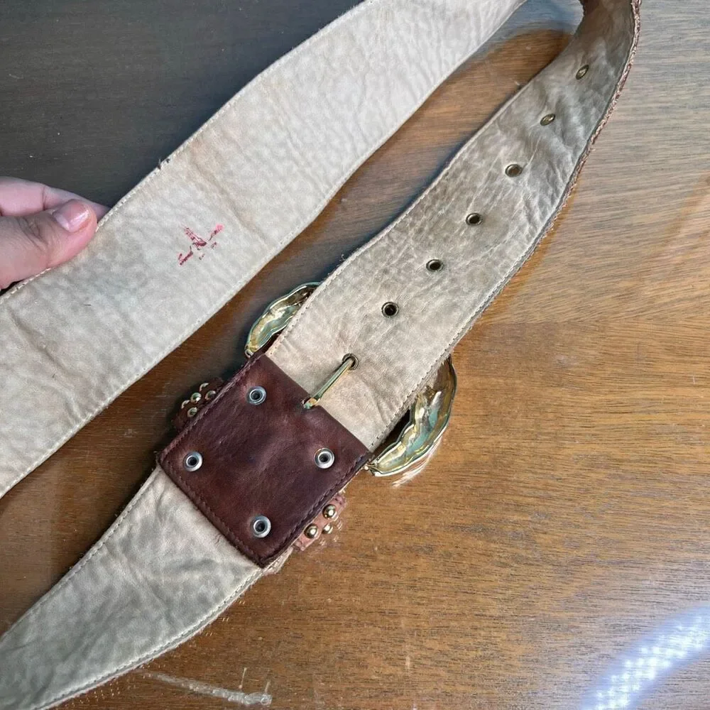 Vtg Gold Studded Leather Belt medium to large Womens Sand Castle New York chunk